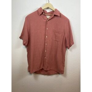 Tasso Elba Island Shirt Mens L Salmon Silk Linen‎ Button Up Cruise